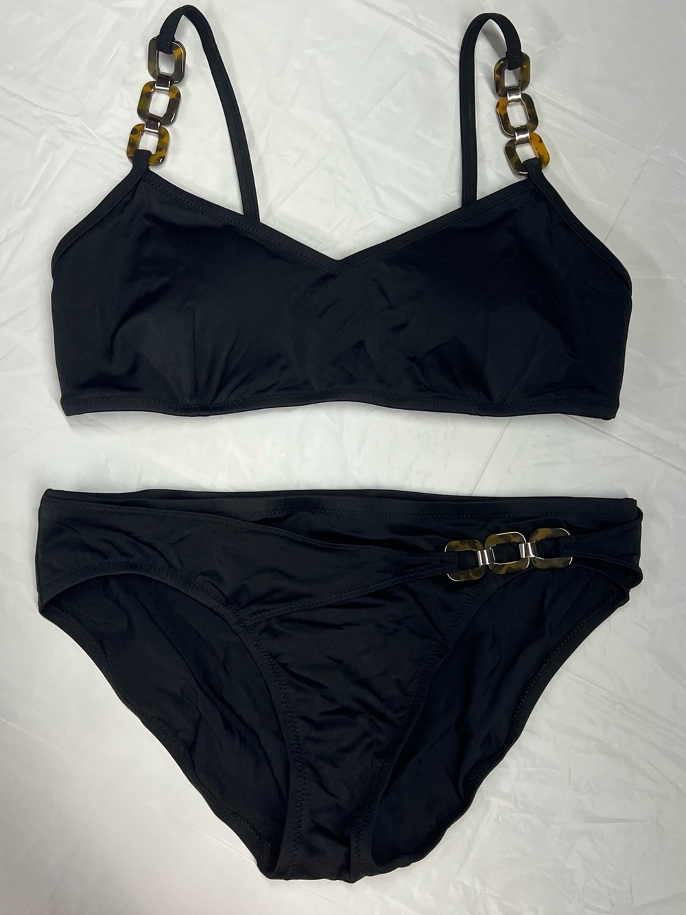 Lands' End Black Tortoiseshell Link Bikini Two Piece Swimsuit Set Size 10